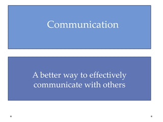 Communication
A better way to effectively
communicate with others
 