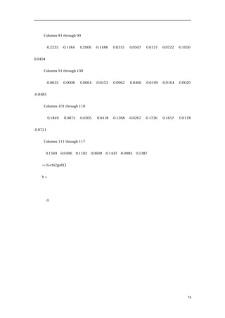 Columns 81 through 90
-0.2235 -0.1184 0.2006 -0.1188 0.0315 0.0507 0.0157 -0.0722 -0.1050
0.0404
Columns 91 through 100
-0.0635 -0.0008 0.0064 -0.0453 0.0962 0.0406 -0.0199 -0.0164 -0.0020
-0.0485
Columns 101 through 110
0.1849 0.0875 -0.0305 0.0418 -0.1268 -0.0267 -0.1736 0.1657 0.0178
-0.0721
Columns 111 through 117
0.1569 -0.0496 0.1102 0.0609 -0.1447 -0.0985 0.1387
>> h=chi2gof(C)
h =
0
74
 