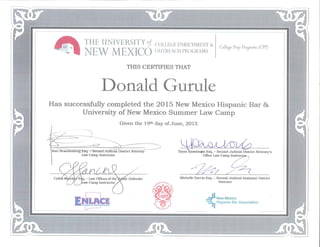 New Mexico Hispanic Bar-UNM Summer Law  Camp Certificate