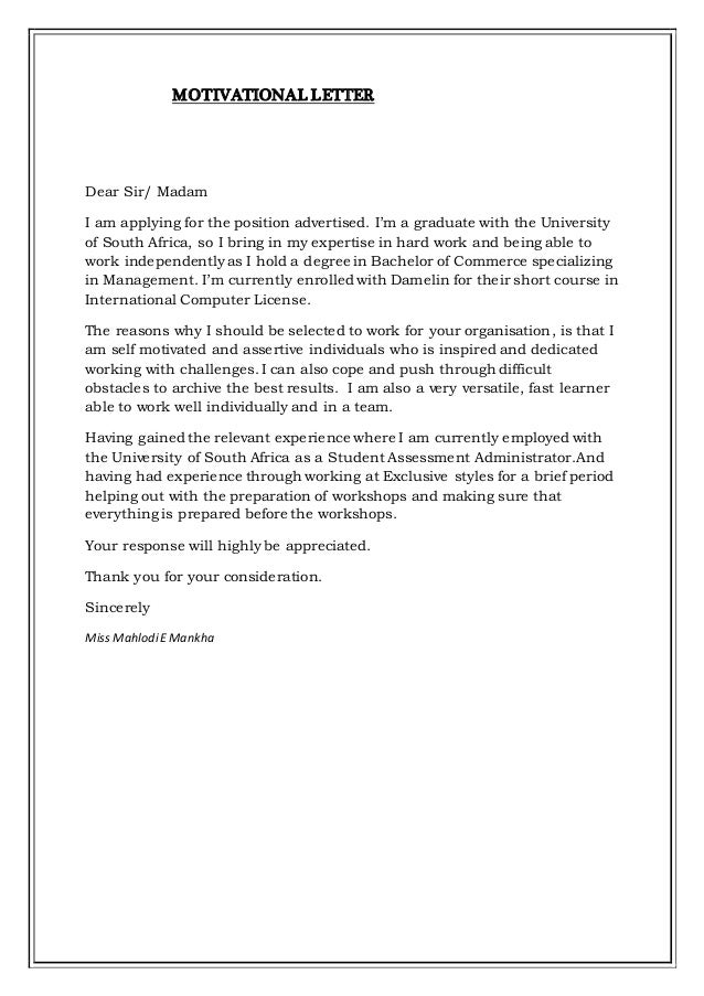 Unisa application letter image