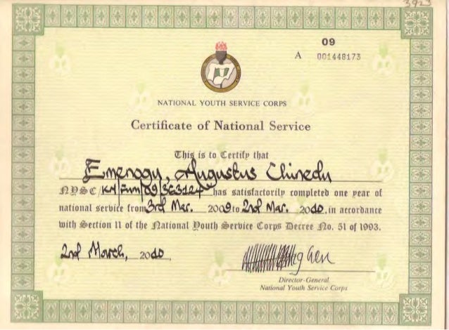 National Youth Service Corps Certificate