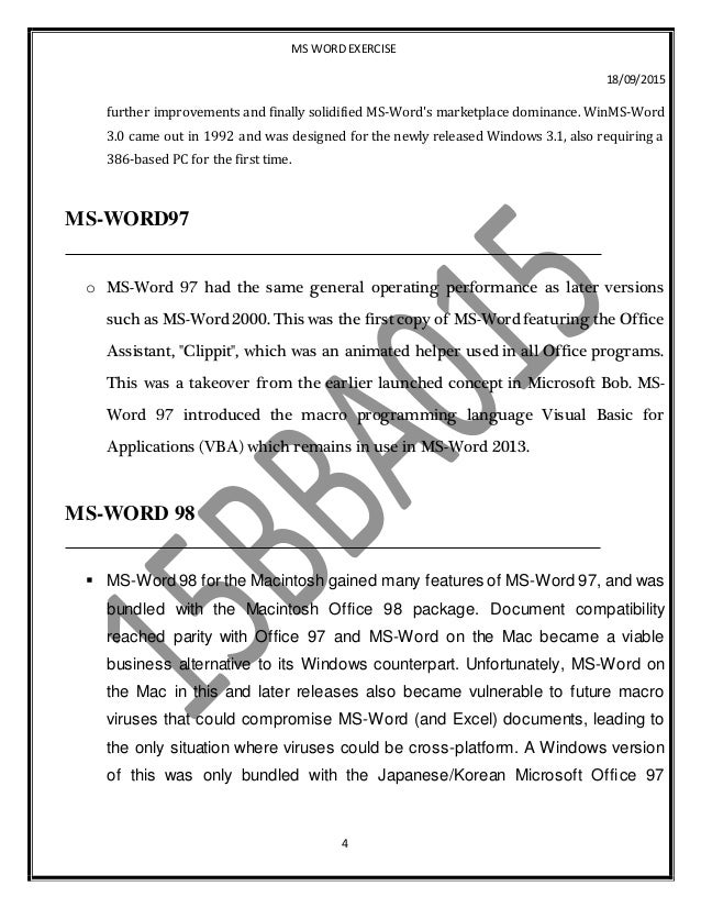 history of microsoft ms word microsoft office exercise