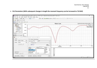 Submitted by: Amar Rastogi
15BEC0578
E1
 S11 Parameters (With subsequent changes in length the resonant frequency can be increased to 7.8 GHZ)
 