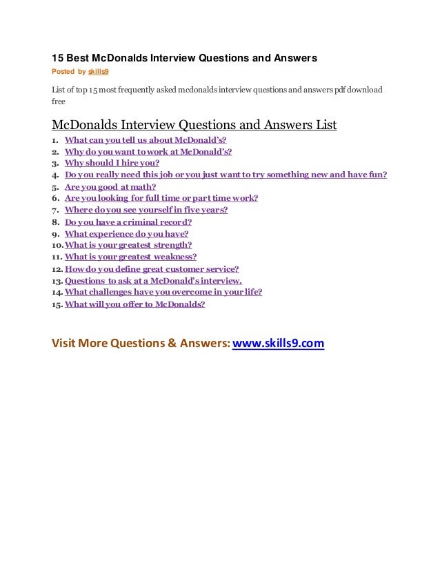 15 best mc donalds interview questions and answers top 15 questions asked in an interview