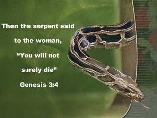 Then the serpent said
to the woman,
“You will not
surely die”
Genesis 3:4
 