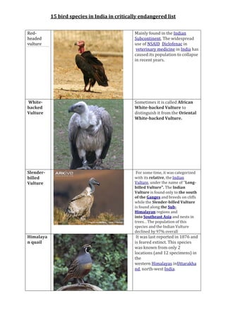 15 bird species in india in critically endangered list | PDF