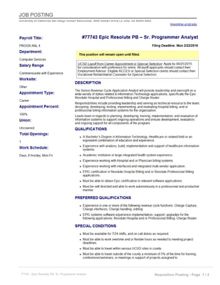 77743 - Epic Resolute PB Sr. Programmer Analyst Requisition Posting - Page 1 / 2
 
