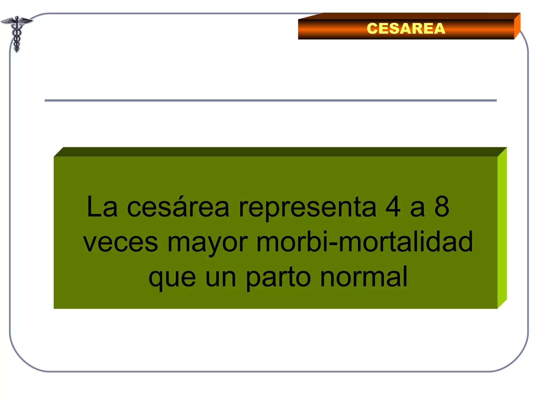 La cesárea representa 4 a 8 veces mayor morbi-mortalidad que un parto normal CESAREA 