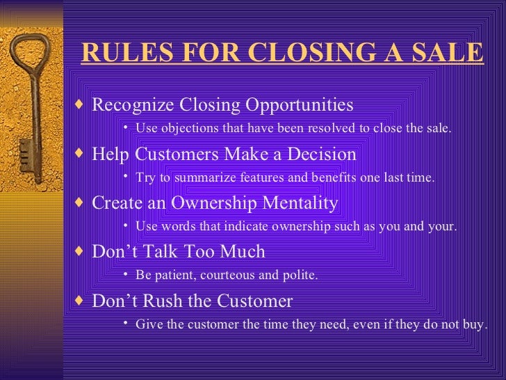 15) chapter 15 overheads closing the sale