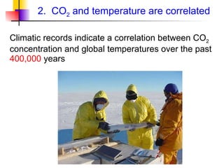 Climatic records indicate a correlation between CO 2  concentration and global temperatures over the past  400,000  years  2.  CO 2  and temperature are correlated 