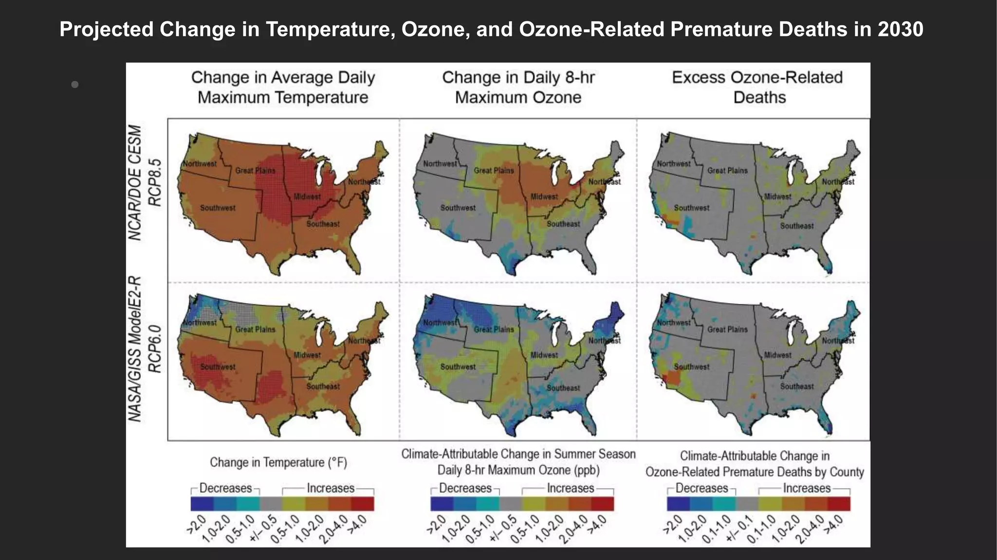 13
Projected Change in Temperature, Ozone, and Ozone-Related Premature Deaths in 2030
•
 