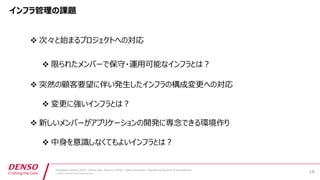 Developers Summit 2019 / Yoshiei Sato, Susumu Tomita / Digital Innovation, Engineering Research & Development
© DENSO CORPORATION All Rights Reserved.
v 1
v 8
v
v
v
v
 