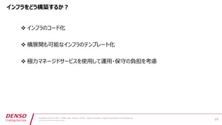 Developers Summit 2019 / Yoshiei Sato, Susumu Tomita / Digital Innovation, Engineering Research & Development
© DENSO CORPORATION All Rights Reserved.
v
v
v 1
 