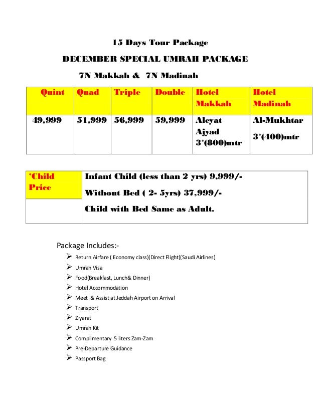 15 Days Tour Package December Special Umrah Package 7n M H 7n Madinah Quint Quad Triple 15 Days Tour Package December Special Umrah Package 7n M H 7n Madinah Quint Quad Triple