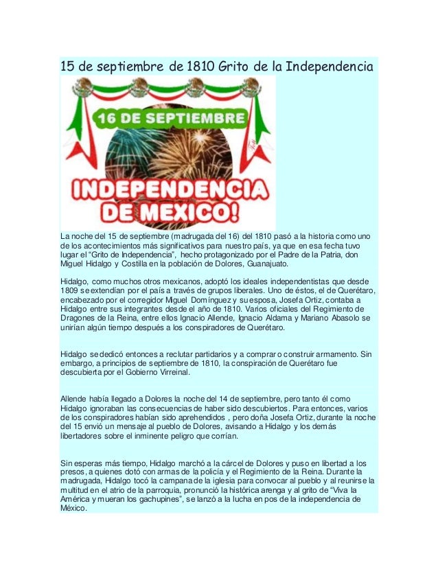 15 de septiembre de 1810 grito de la independencia