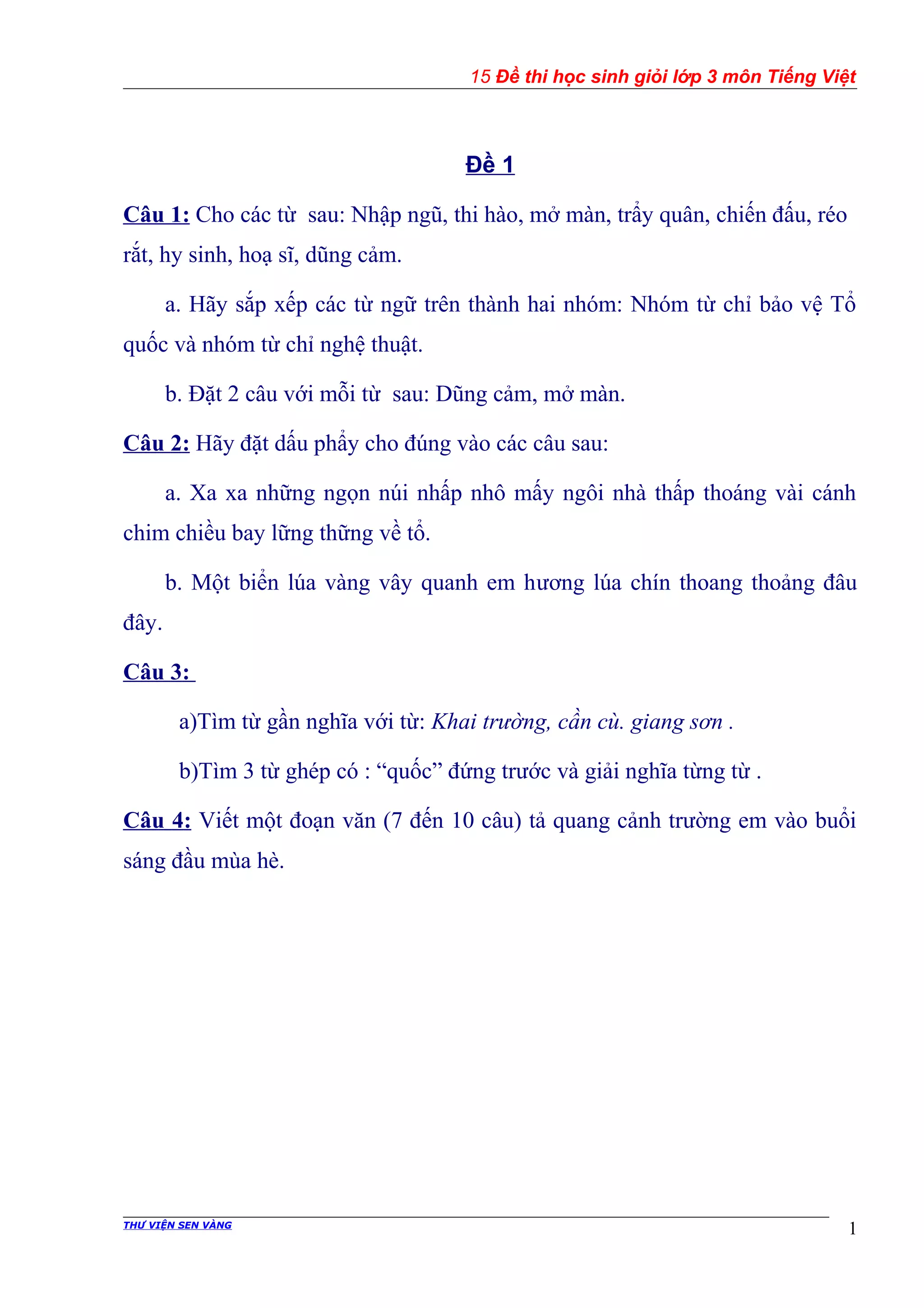 15 de thi hsg tieng viet lop 3 | PDF