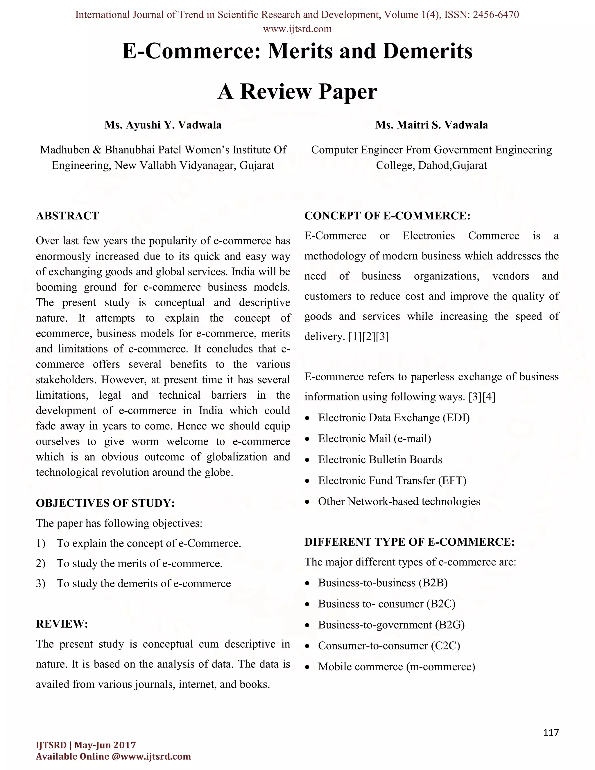 E-Commerce: Merits and Demerits A Review Paper | PDF