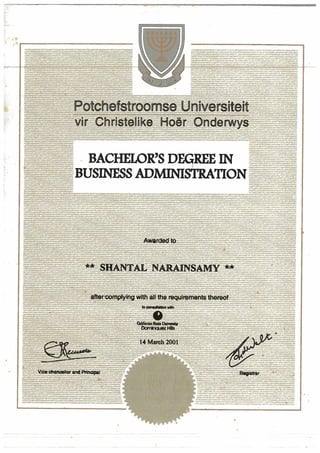 Shantal Naidoo Qualifications