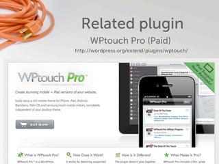 Related plugin
     WPtouch Pro (Paid)
http://wordpress.org/extend/plugins/wptouch/
 