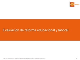 © GfK 2015 | ENCUESTA DE OPINIÓN PÚBLICA: EVALUACIÓN GESTIÓN DE GOBIERNO | MAYO 2015 39
Evaluación de reforma educacional y laboral
 