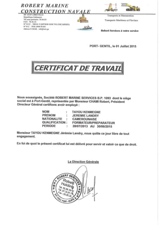 Certificat de travail RMCN