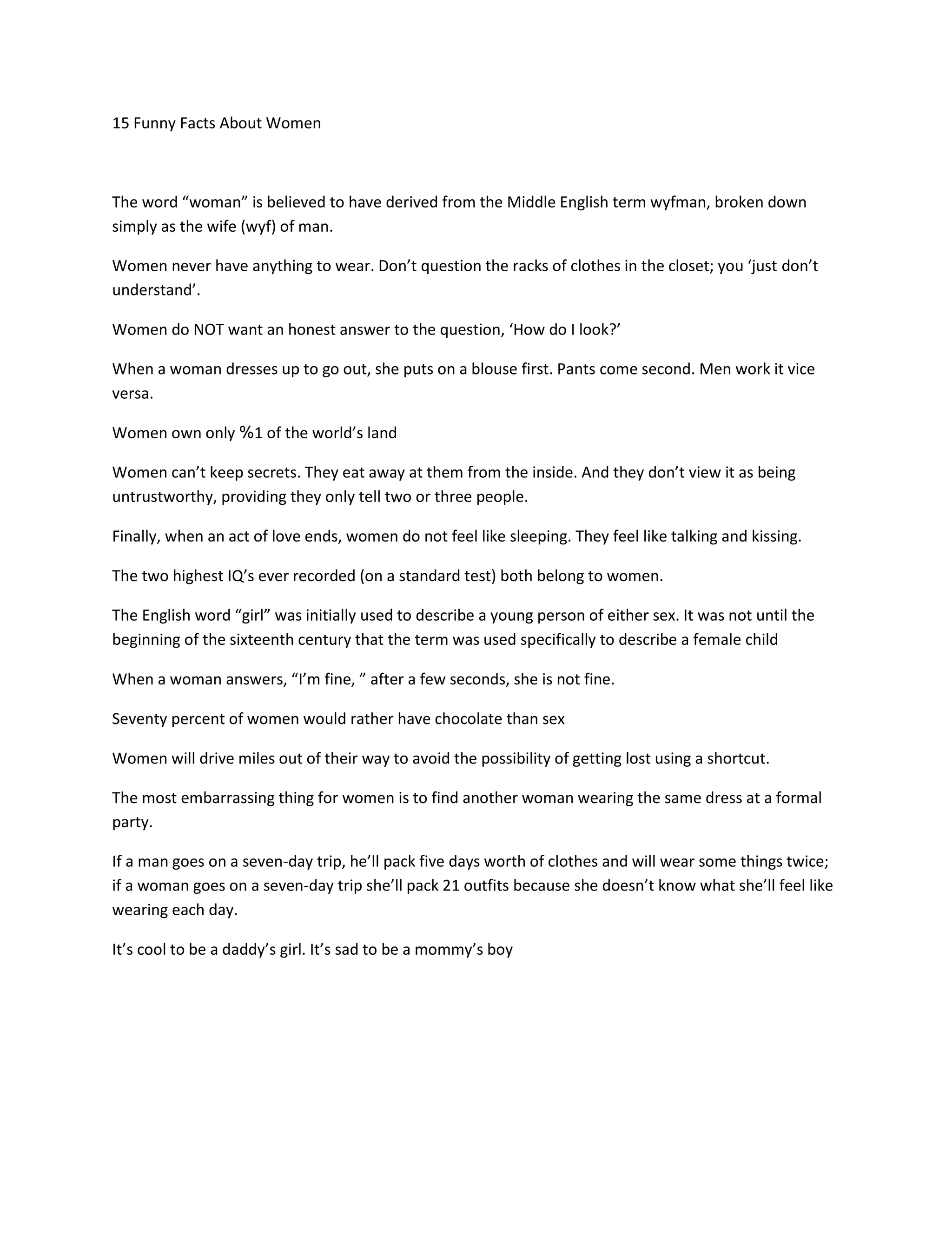 15 Funny Facts About Women PDF 15 funny facts about women pdf
