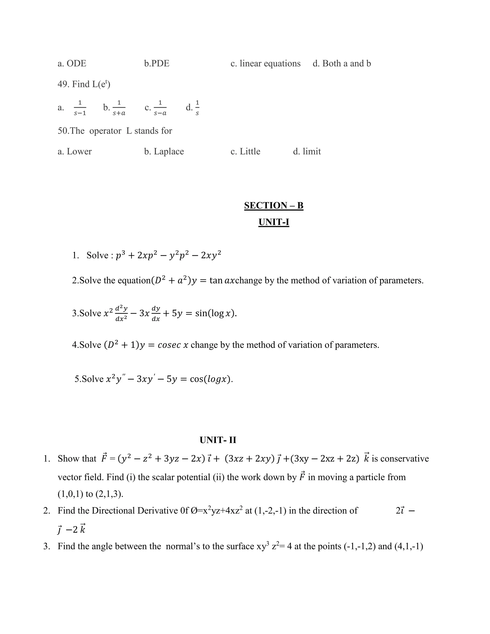 mathematics question bank for engineering students | DOCX
