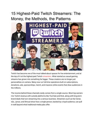 Streamer Income Inside the Earnings and Strategies of Top 15 Twitch Streamers | PDF