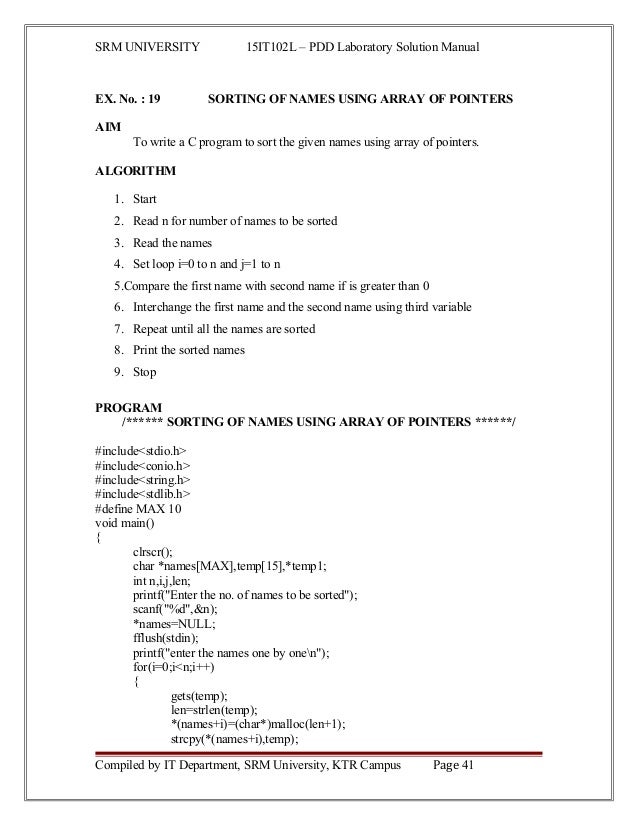 C Program For Sorting Names In Alphabetical Order Using Pointers C Program For Sorting Names In Alphabetical Order Using Pointers