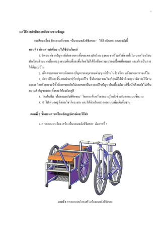 7
3.2 วิธีกำรดำเนินกำรเก็บรวบรวมข้อมูล
การศึกษาเรื่อง จักรยานเก็บขยะ “ปั่นจอมพลังพิชิตขยะ” ได้ดาเนินการทดลองดังนี้
ตอนที่ 1 ก่อนกำรนำชิ้นงำนไปใช้ประโยชน์
1. วิเคราะห์จากปัญหาที่เกิดจากการทิ้งขยะของนักเรียน ถุงขยะจากร้านค้าที่ขายทั้งใน-นอกโรงเรียน
นักเรียนส่วนมากเมื่อแกะถุงขนมก็จะทิ้งลงพื้นโดยไม่ได้นึกถึงความเปรอะเปื้อนที่ตามมา และต้องเป็นภาร
ให้กับแม่บ้าน
2. เมื่อสอบถามรายละเอียดของปัญหาของถุงขนมต่างๆ แม่บ้านในโรงเรียน แล้วหาแนวทางแก้ไข
3. จัดหาวิธีและชิ้นงานนามาปรับปรุงแก้ไข ซึ่งในขณะทางโรงเรียนก็ได้นาถังขยะมาจัดวางไว้ตาม
อาคาร โดยถังขยะจะมีทั้งที่แยกขยะกับไม่แยกขยะเป็นการแก้ไขปัญหาในเบื้องต้น แต่ซึ่งนักเรียนยังไม่เห็น
ความสาคัญของการทิ้งขยะให้ลงถังอยู่ดี
4. โดยในทีม “ปั้นจอมพลังพิชิตขยะ” โดยการค้นคว้าหาความรู้ แล้วช่วยกันออกแบบชิ้นงาน
5. นาไปเสนอครูที่สอนวิชาโครงงาน และให้ช่วยในการออกแบบเพิ่มเติมชิ้นงาน
ตอนที่ 2 ขั้นตอนกำรเตรียมวัสดุอุปกรณ์และวิธีทำ
1. การออกแบบโครงสร้าง ปั่นจอมพลังพิชิตขยะ ดังภาพที่ 2
ภำพที่ 2 การออกแบบโครงสร้าง ปั่นจอมพลังพิชิตขยะ
 