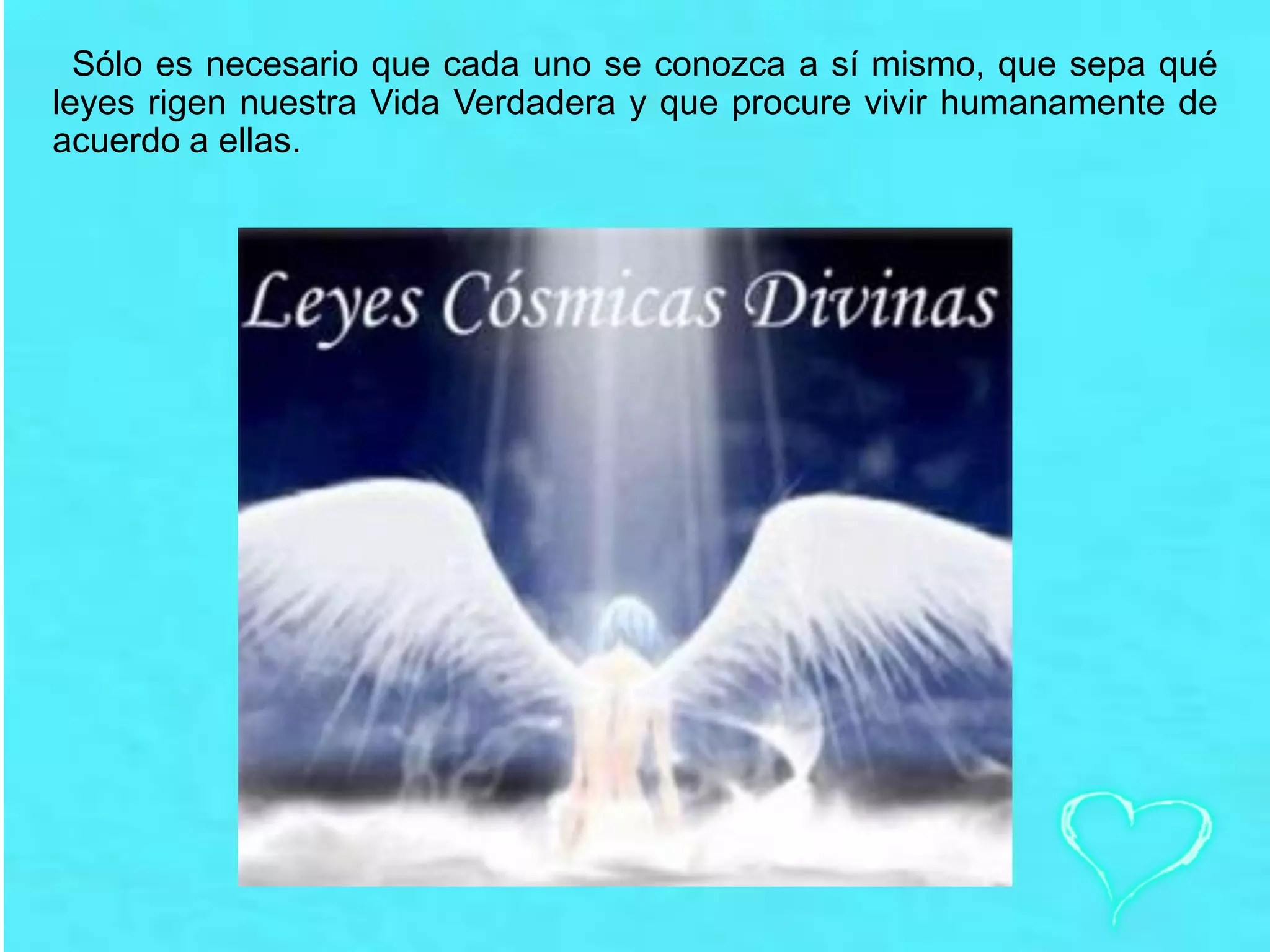 Sólo es necesario que cada uno se conozca a sí mismo, que sepa qué
leyes rigen nuestra Vida Verdadera y que procure vivir humanamente de
acuerdo a ellas.
 