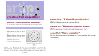 Découvrez l’histoire d’une œuvre d’art en une minute,
via des anecdotes marrantes qui vous feront briller en
soirée.
 