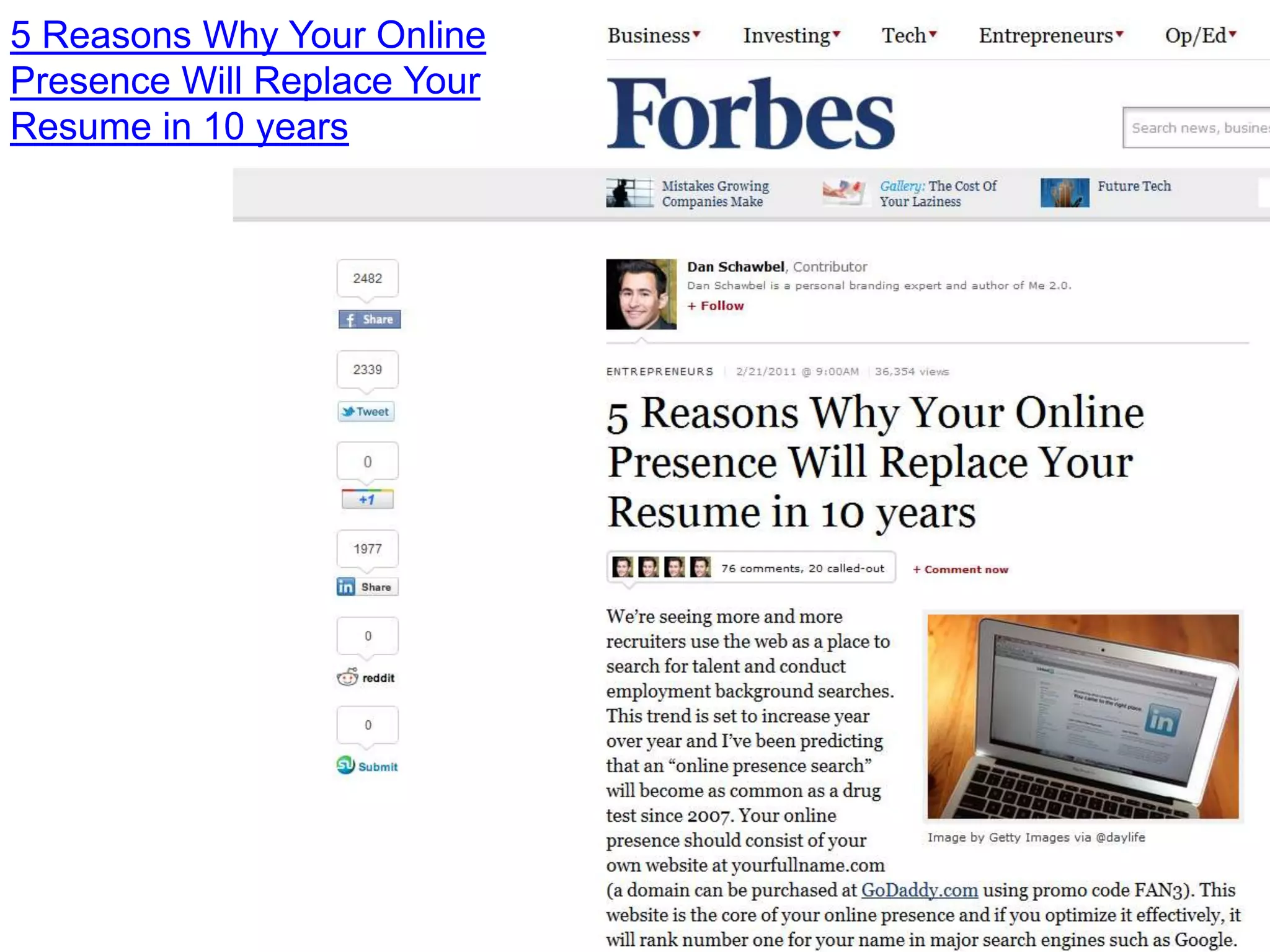 5 Reasons Why Your Online Presence Will Replace Your Resume in 10 years