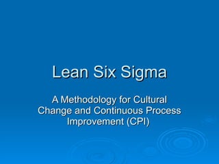Lean Six Sigma A Methodology for Cultural Change and Continuous Process Improvement (CPI)  