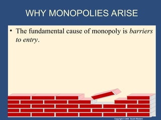 Copyright © 2004 South-Western
WHY MONOPOLIES ARISE
• The fundamental cause of monopoly is barriers
to entry.
 