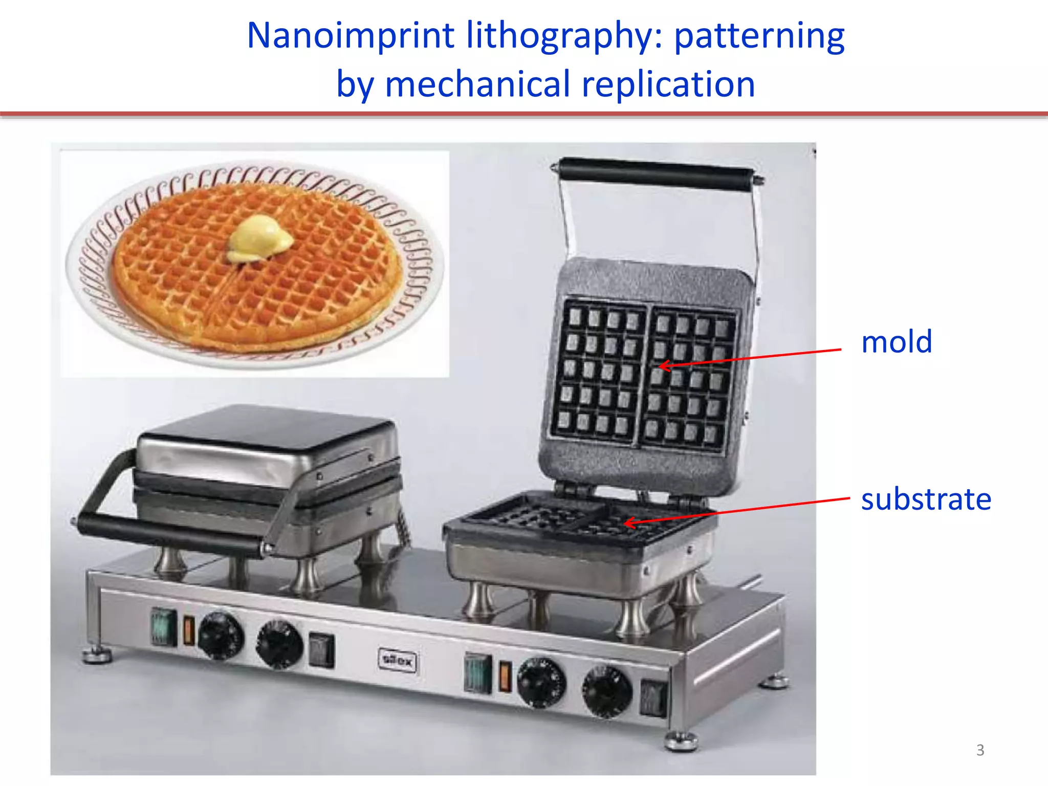 Nanoimprint lithography: patterning
by mechanical replication
mold
substrate
3
 