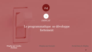 DISPLAY
A
04
21
Display par formatsDisplay par modes
d’achats
Social dans le display
Le programmatique se développe
fortement
 