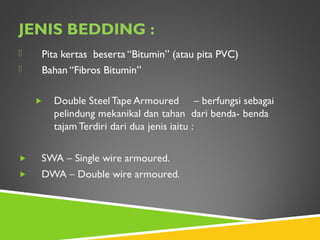 JENIS BEDDING :
 Pita kertas beserta “Bitumin” (atau pita PVC)
 Bahan “Fibros Bitumin”
 