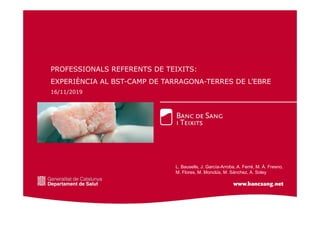 PROFESSIONALS REFERENTS DE TEIXITS:
EXPERIÈNCIA AL BST-CAMP DE TARRAGONA-TERRES DE L’EBRE
16/11/2019
L. Bausells, J. García-Arroba, A. Ferré, M. À. Fresno,
M. Flores, M. Monclús, M. Sànchez, A. Soley
 