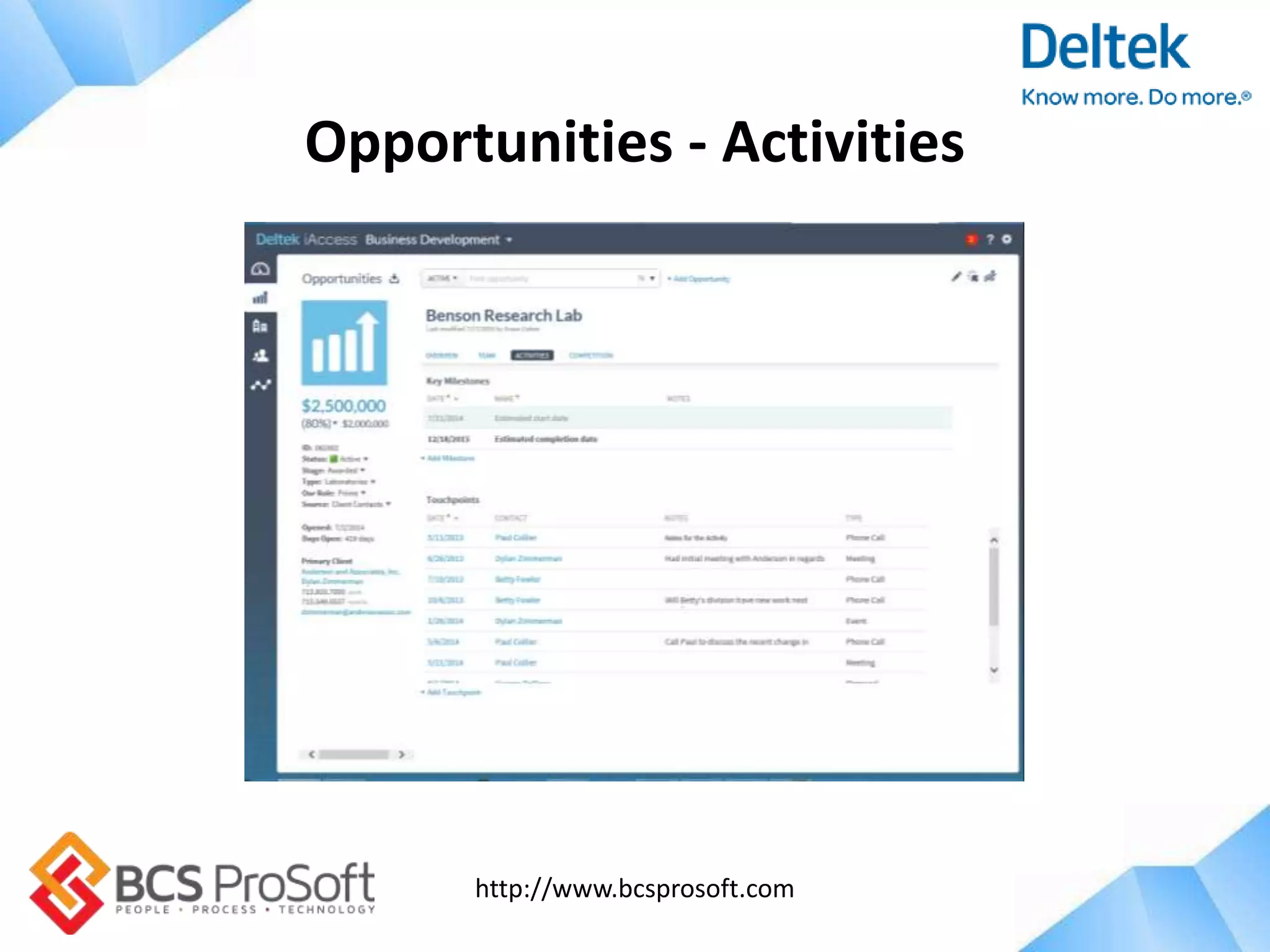 http://www.bcsprosoft.com
Opportunities - Activities
 