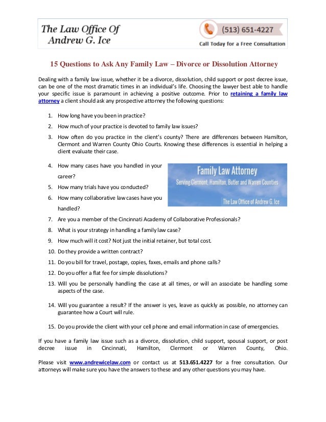 15 Questions To Ask Any Family Law Divorce Or Dissolution Attorney