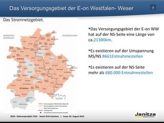 Das Versorgungsgebiet der E-on Westfalen- Weser Das Versorgungsgebiet der E-on WW hat auf der NS-Seite eine Länge von ca. 21300km . Es existieren auf der Umspannung MS/NS  8661Entnahmestellen Es existieren auf der NS-Seite mehr als  680.000 Entnahmestellen 