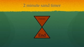 2 minute sand timer
2 minutes
End
 
