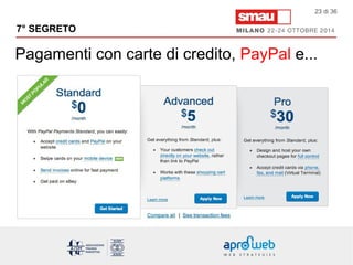 7° SEGRETO 
23 di 36 
Pagamenti con carte di credito, PayPal e... 
 