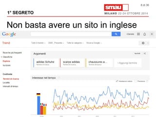 1° SEGRETO 
Non basta avere un sito in inglese 
8 di 36 
 