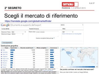 Scegli il mercato di riferimento
2° SEGRETO
8 di 37
https://translate.google.com/globalmarketfinder
 
