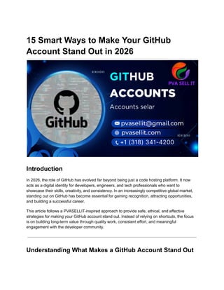 15 Smart Strategies to Make Your GitHub Profile Stand Out in 2026 | PDF