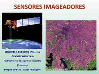 SENSORES IMAGEADORES
SENSORES A BORDO DE SATÉLITES
- SENSORES ORBITAIS -
Rastreamento da Superfície Terrestre
(Scanning)
Imagem Orbitais - várias resoluções
 