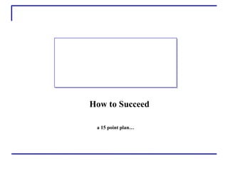 How to Succeed a 15 point plan… 