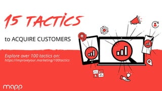 1
• THE DIGITAL MARKETING PLAYBOOK
to ACQUIRE CUSTOMERS
15 Tactics
Explore over 100 tactics on:
https://improveyour.marketing/100tactics
 